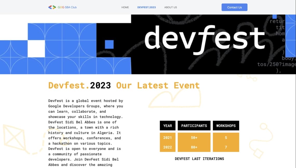 GDG SBA Website screen