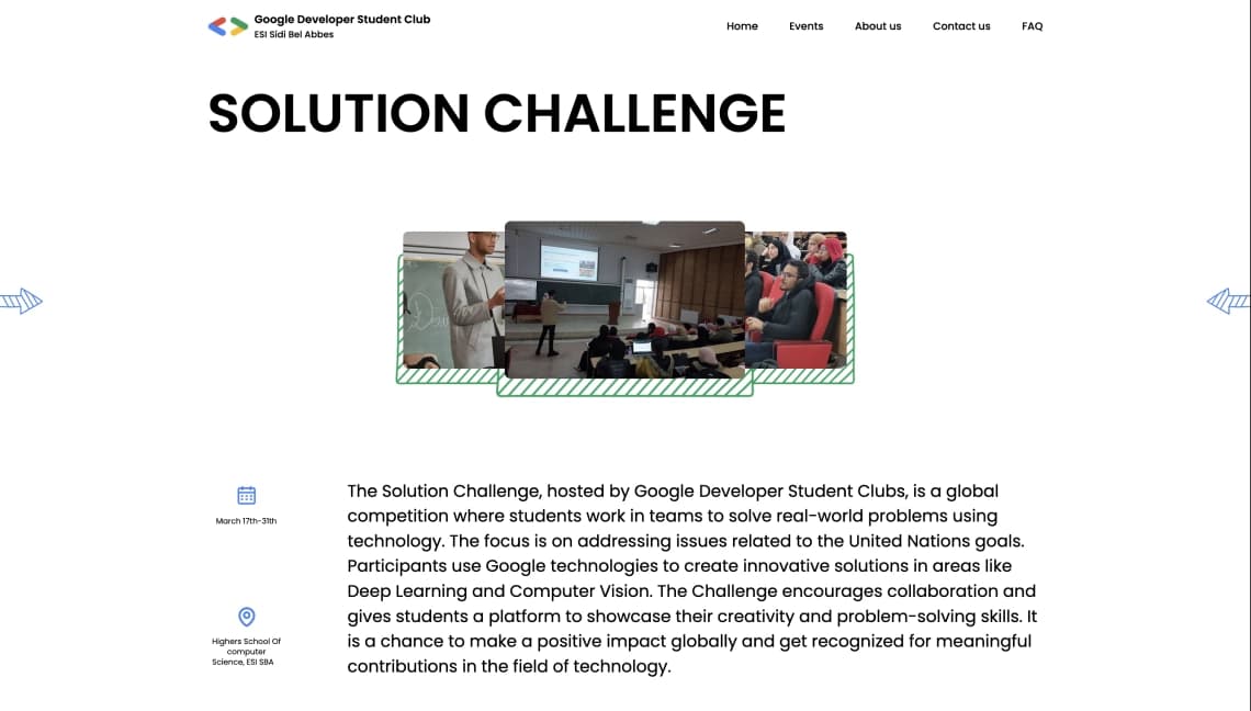 GDSC ESI SBA Website screen