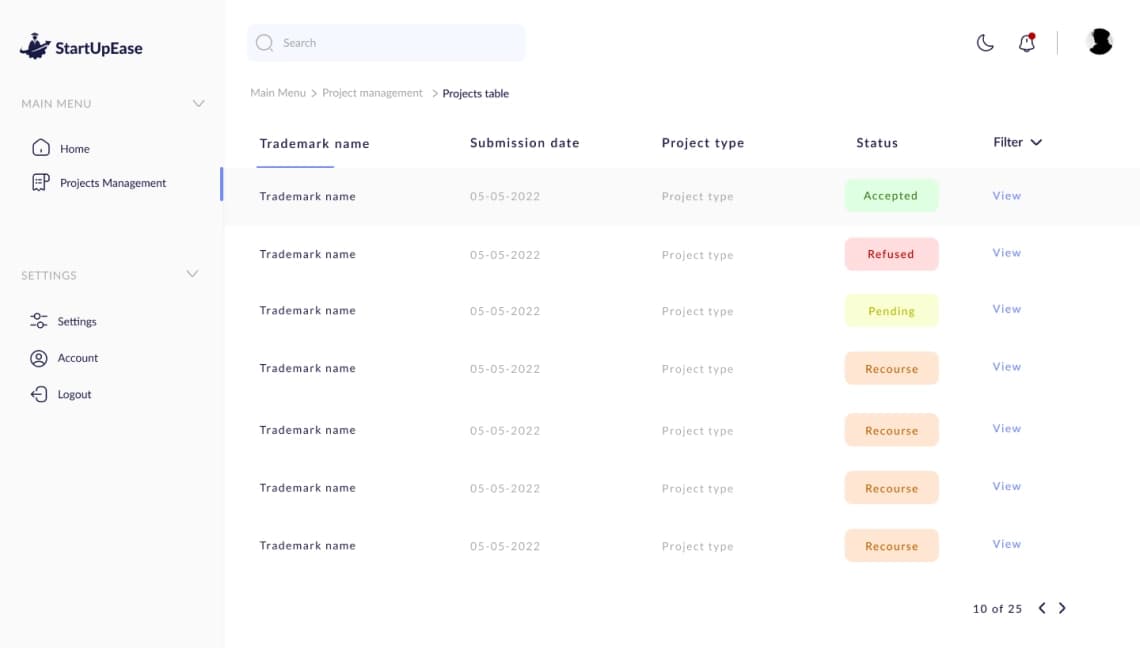 StartEase screen