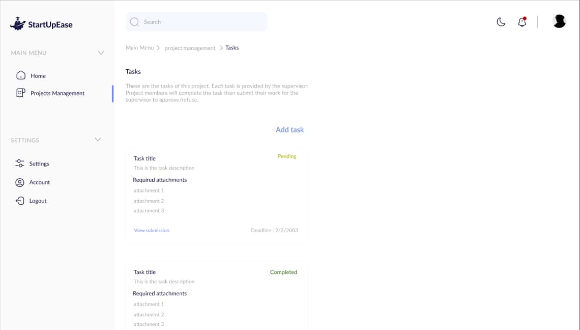 StartEase screen