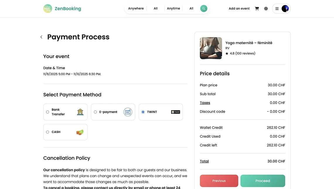ZenBooking screen